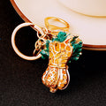 Jeweled Bok Choy Keychain with Green Enamel and White Fortune Drop view 2