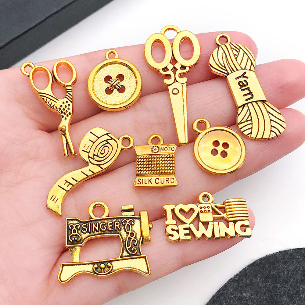 Antique Zinc Alloy Sewing Machine Scissors Button Needle Yarn Charm Pendant for DIY Jewelry