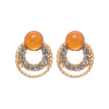 Orange Cabochon and Crystal Double Circle Stud Earrings view 5