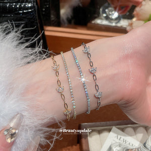 Double Layer CZ Flower Bracelet Gold Silver Plated 2 Colors