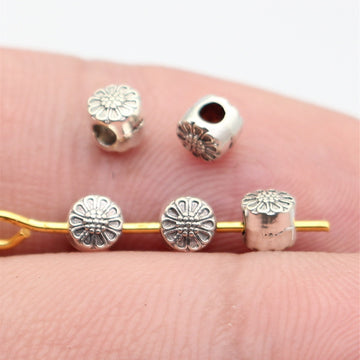 Antique Silver Metal Double Sided Flower Bead For Jewelry Making