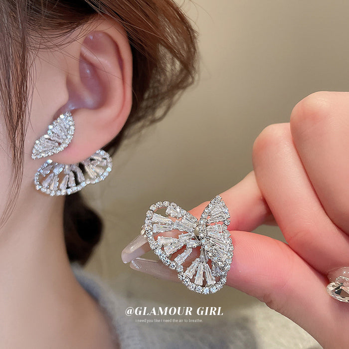 Silver Tone Crystal Butterfly Wing Stud Earrings Jewelry