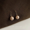 Gold Hook Champagne Pearl Drop Earrings Round Beads view 2