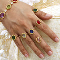 Gold Bezel Oval Czech Glass Open Rings Six Colors Size 7 view 2