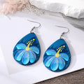 Silver Tone Blue and Purple Painted Flower Teardrop Hook Earrings view 3