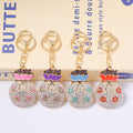 Rhinestone Plum Blossom Lucky Bag Keychain Gold Metal Cord view 2