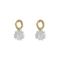 Gold Tone Textured Oval Stud Earrings With Pearl Flower Drops view 5