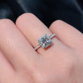 Silver Princess-Cut Clear CZ Halo Ring Pavé Shank Band view 3