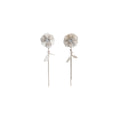Silver Mesh Flower Pearl Look Extra Long Bar Earrings view 5
