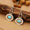 Silver and Copper-Tone Turquoise-Color Disc Drop Earrings view 4