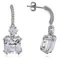 Silver Tone Square Clear Stone Bar Drop Earrings Jewelry view 1