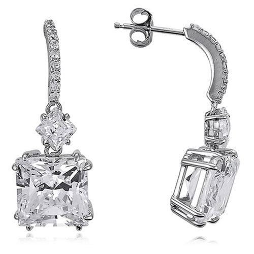 Front view showing square clear drops beneath slim stone-set bars