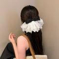 Polka Dot Bow Lace Ruffle Spring Hair Clips Black and White view 2
