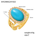 Gold Open Oval Natural Stone Ring Zircon Halo Size 7 view 7