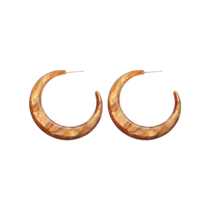Brown Marbled Resin C Hoop Earrings Decorative Jewelry Design