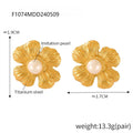 Textured Flower and Swirl Stud Earrings with Pearl Center Gold Steel view 8