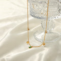 Gold Chain Necklace Green Emerald Cut Pendant Star Charms view 3