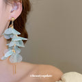 Sheer Petal Flower Cascade Long Drop Earrings in Four Colors view 3