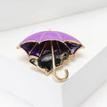 Enamel Cat Under Umbrella Brooch With Gold Tone Curved Handle view 3