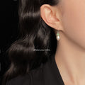 Silver Tone Green Stone White Pearl Drop Hook Earrings view 2