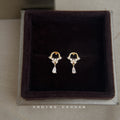 Gold Tone Clear Stone Wreath Bow Teardrop Stud Earrings view 1