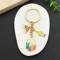 Colorful Rainbow Rabbit Easter Egg Metal Keychain Pair view 2