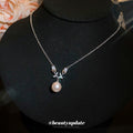 Silver Tone Flower Pendant Necklace with Pearl Drop view 3