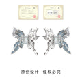 Silver Irregular Butterfly Studs Light Blue Enamel Clear Stones view 3