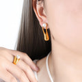 Gold Or Silver Open Drop Earrings White Pearl Accent Studs view 4