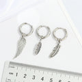 Single Stainless Steel Wing and Feather Charm Huggie Earrings view 5