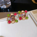 Gold Multicolor Crystal Flower Necklace Bracelet Stud Earrings view 8
