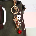 Heart Clover and Key Tassel Charm Keychains with Gold Tone Hardware view 2
