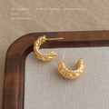 Gold Tone Twisted Braided C Shape Hoop Stud Earrings view 4