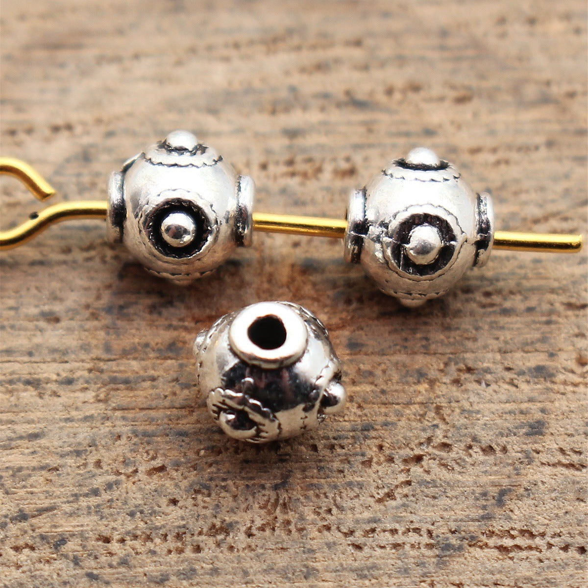 5.9x5.9x5.3mm 0.42g Antique Silver Zinc Alloy Raised Dot Round Spacer Beads for Bracelet Jewelry Making