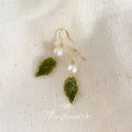 Gold Hook Green Enamel Leaf Pearl Drop Earrings Pair view 4