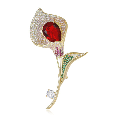 Front view of Elegant Crystal Calla Lily Stem brooch