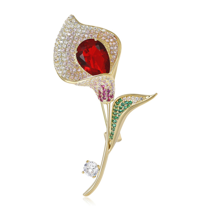 Elegant Crystal Calla Lily Stem Brooch in Yellow or Pink