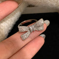 Silver Tone Baguette Crystal Oversized Bow Ring With Clear Stones view 2