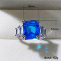 Square Solitaire Trapezoid-Side Ring In Blue And Yellow Silver Tone view 5