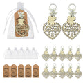 Natural Wood Bride And Groom Heart Keychain With Bead Accents view 7