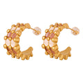 Patchwork Enamel C Hoop Earrings Gold and Steel Tone view 5