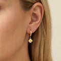 Crystal Four Leaf Flower Drop Hoop Earrings in Three Gold Tone Designs view 3