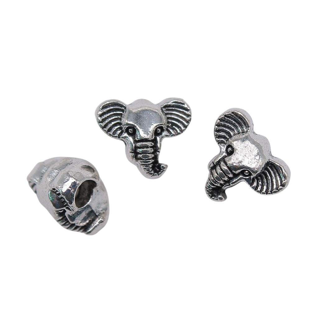 12x10x7mm 1.7g Antique Silver Zinc Alloy Elephant Large Hole Beads for DIY Bracelet Jewelry Making