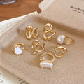 Open Abstract Metal Pearl Statement Ring Seven Piece Set view 6