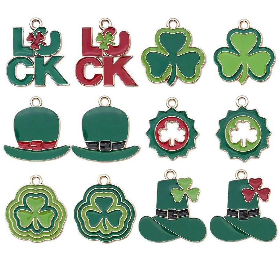 Enamel Zinc Alloy Top Hat LUCK Clover Charm Pendant for Irish Festival Earrings Necklaces