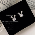 Silver Crystal Bunny Rabbit Stud Earrings Clear Pave Pair view 1