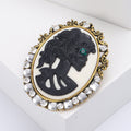Skeleton Lady Cameo Brooch with Crystal Border Decorative Metal Pin view 4