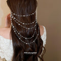 Layered Pearl and Chain Ear Hook Earrings in Two Tones view 3