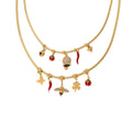 Gold Snake Chain Necklaces With Bell Bee Chili Charms view 5