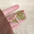 Gold Tone Peach Pink And Pale Green Translucent Flower Hook Earrings view 4